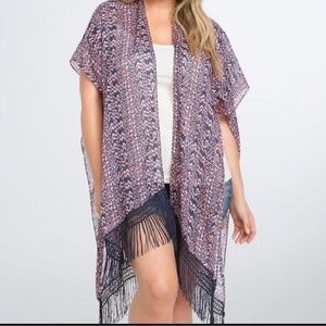 Torrid Tribal Ruana Pink Blue Patterned Kimono One Size Flawed See Description